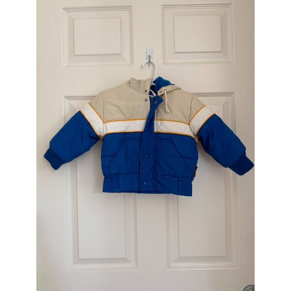 Vintage Sportswear Toddler Puffer Jacket 2T Blue Hooded Bear Winter Coat